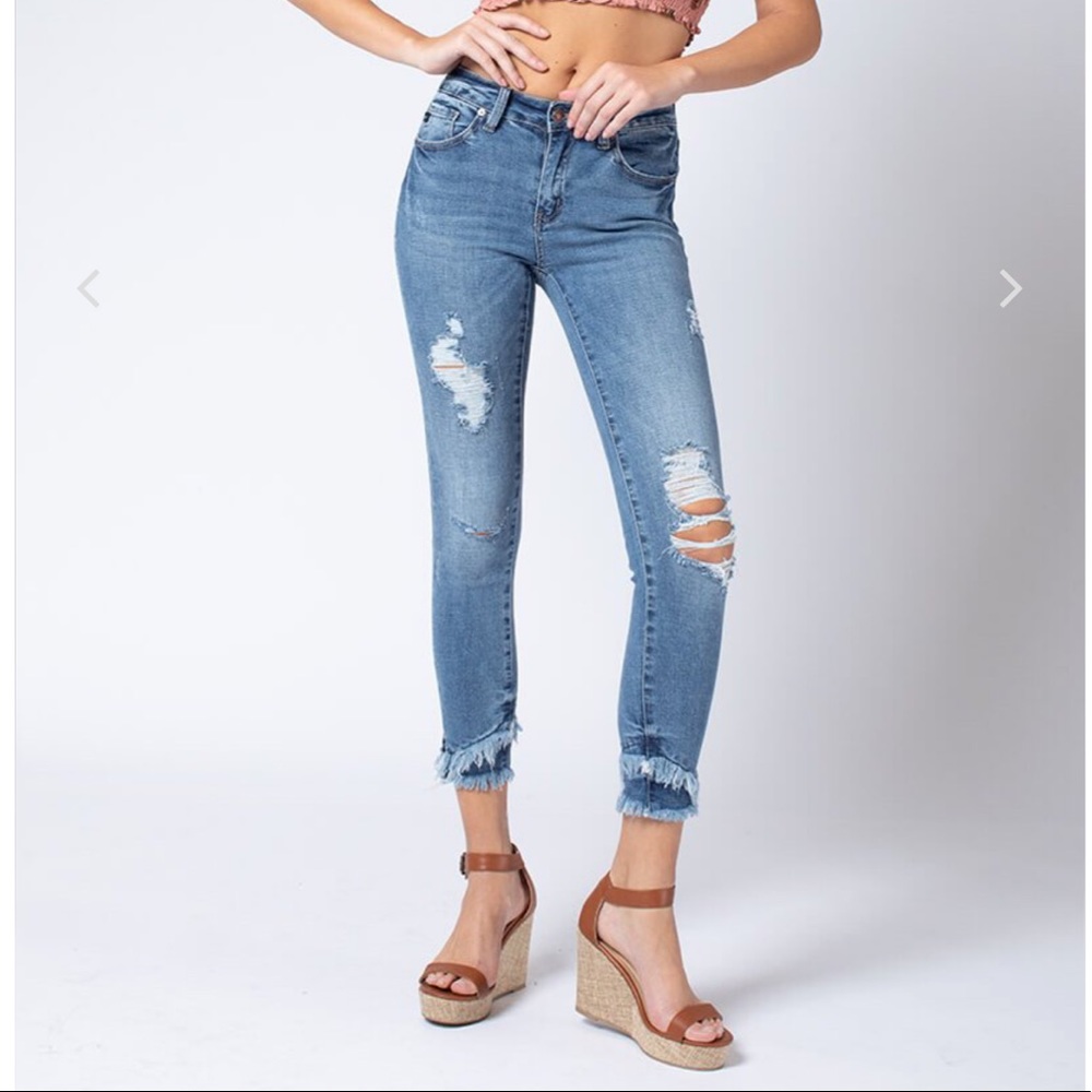 3 Pack Mid Rise Ankle Distress Skinny Jeans